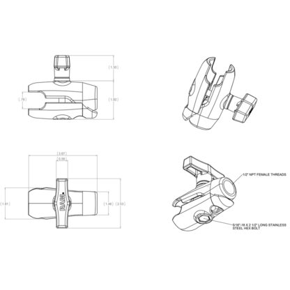 RAM® Single Socket Arm with 1/2" NPT Threaded Hole - Bild 2
