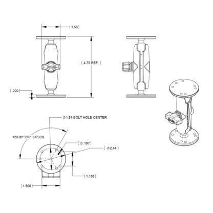 RAM® Universal Double Ball Mount with Two Round Plates - Bild 3