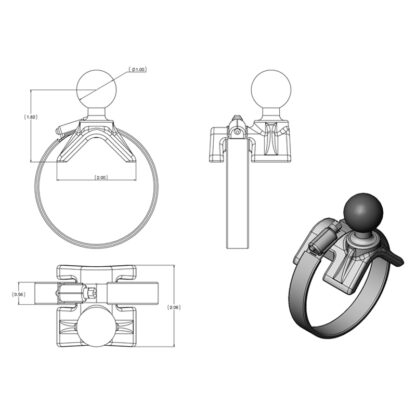 RAM® Double Ball Strap Hose Clamp Mount with Round Plate - Bild 2
