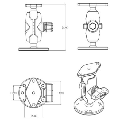 RAM® Universal Drill-Down Double Ball Mount with Diamond 2-Hole Plate - Bild 3
