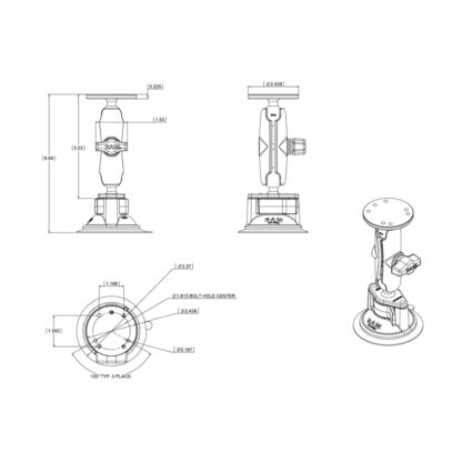 RAM® Twist-Lock™ Suction Cup Double Ball Mount with Round Plate - Bild 3