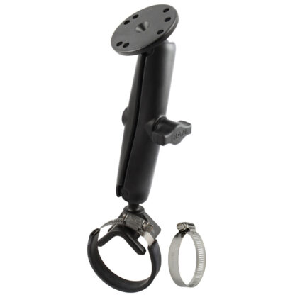 RAM® Double Ball Strap Hose Clamp Mount with Round Plate - Long